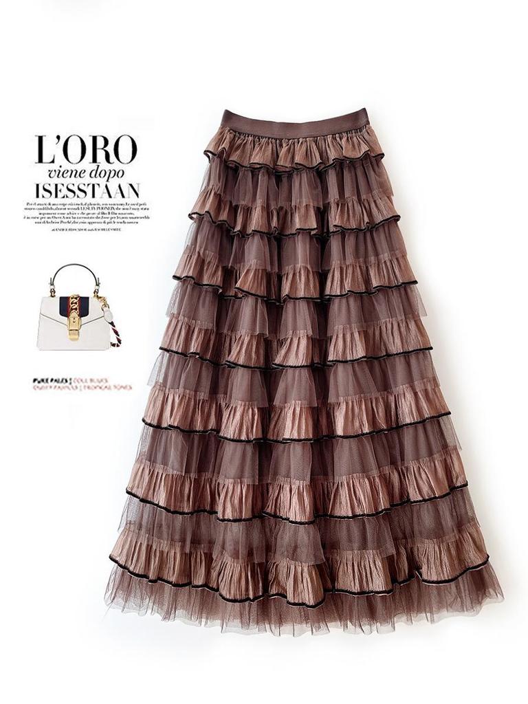 Layered Organza Long Fairy Cake Dress with Half Skirt