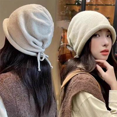 Winter Warm Beanie Windproof Ear Protection Adjustable Knitted Hat Unisex Thermal Fashion Retro Slouchy Rolled-Brim Running Hat