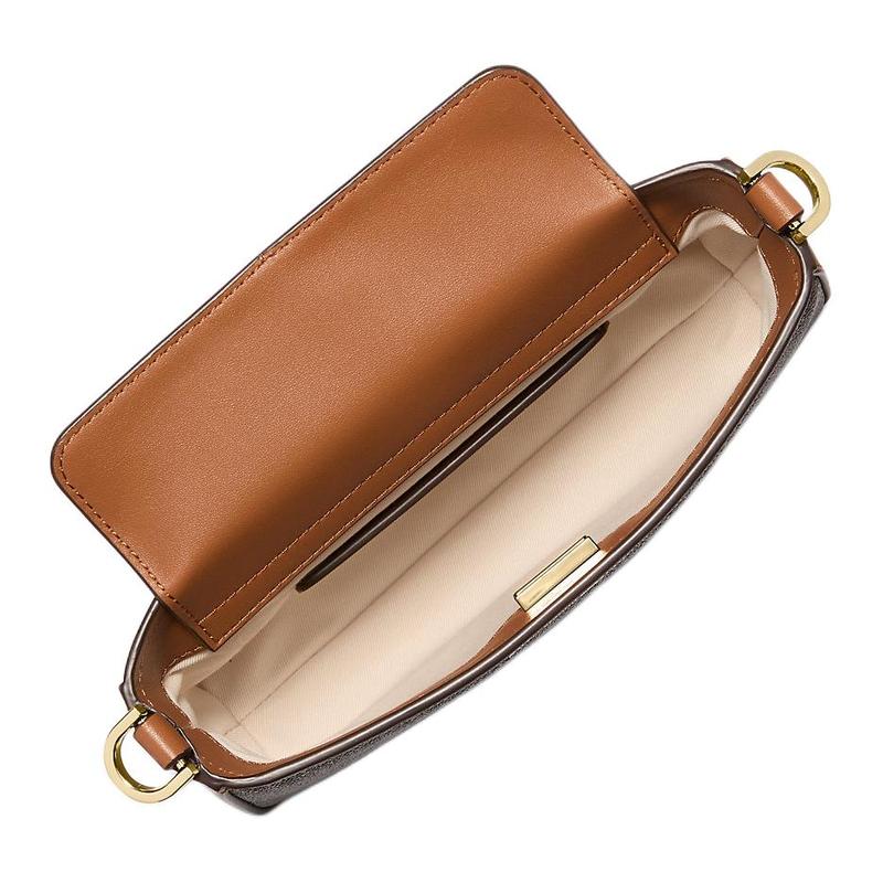 MICHAEL KORS Bryant logo snap closure coated canvas crossbody shoulder bag small unisex couple size brown