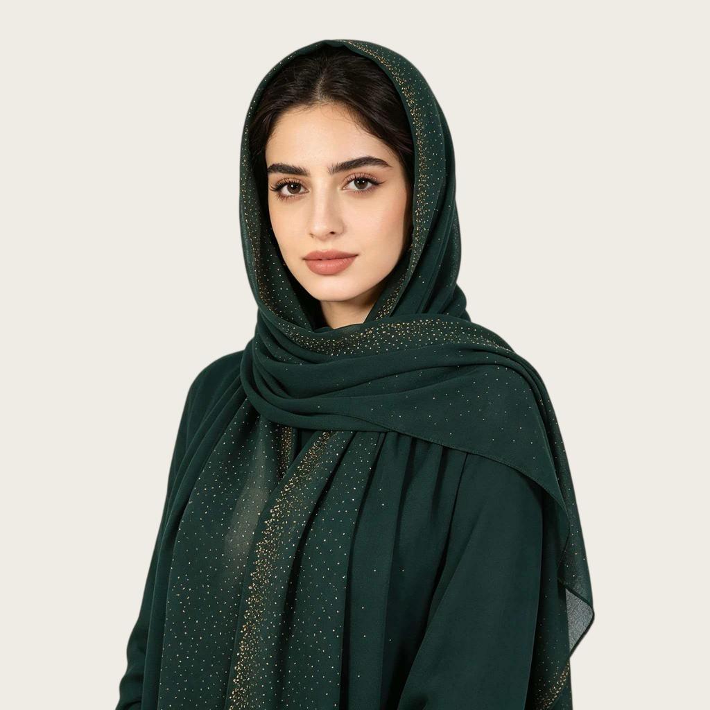Full Cover Rhinestone Chiffon Scarf Solid Color Breathable Prayer Hijab Crinkle Shawl