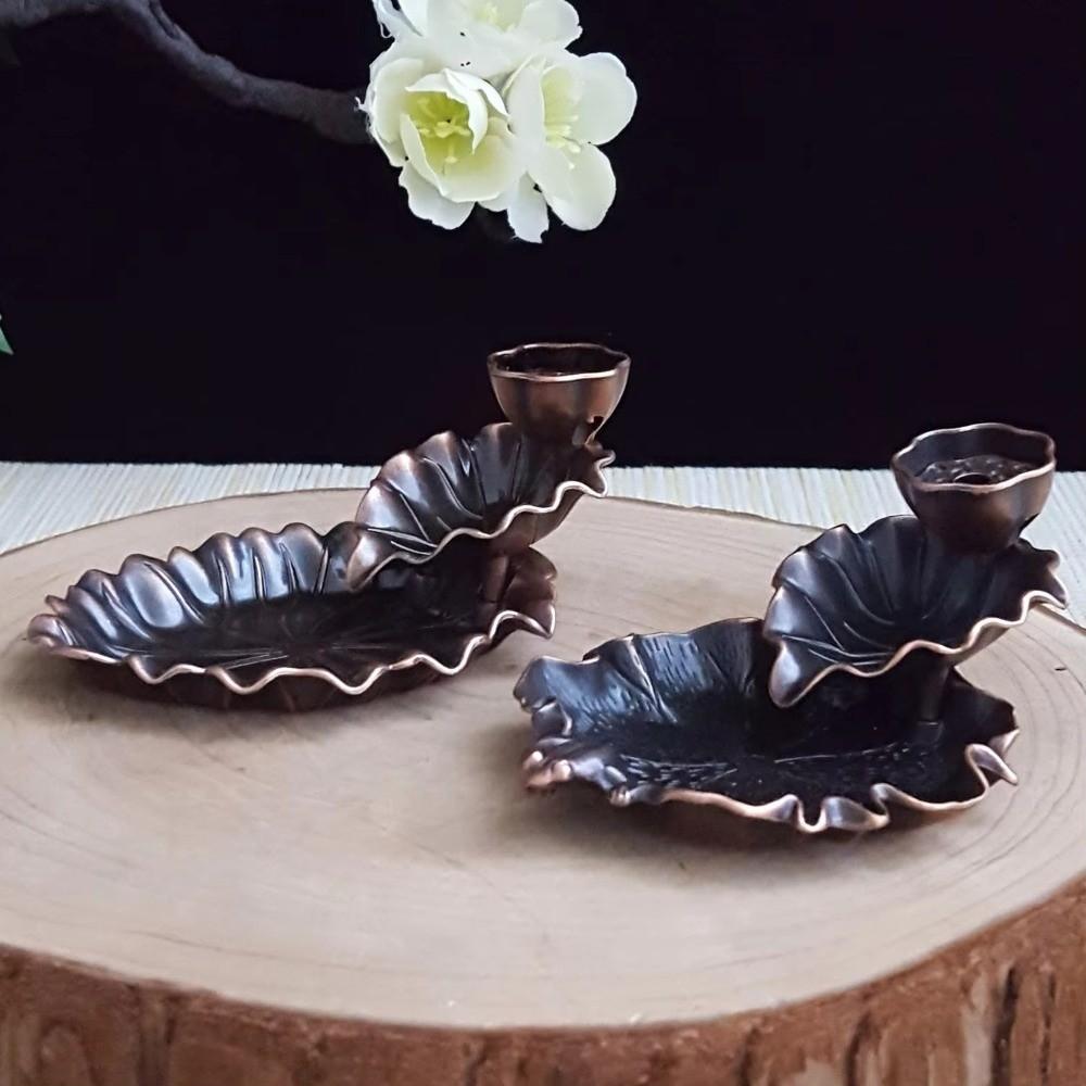 Retro Mini Incense Burner Counter Current Chinese Decorative Lotus Leaf Frog Incense Burner Alloy Material Home Decoration