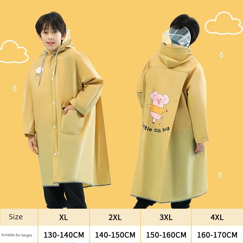 New Style Children's Raincoat for Boys and Girls, Double Brim, Suitable for Primary and Secondary School Students, with Backpack Space, Long Rain