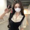 Temperament elegant style fake two-piece bubble sleeve dress female summer fat sister covering meat and showing thinness contrasting color A-shaped l