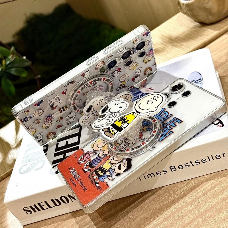 Cute Cartoon Snoopy Magsafe Wireless Charge Casefor For Samsung S22 S23 S24 S25 Ultra Plus Note10 Snoopy Charlie Magnetic Stand