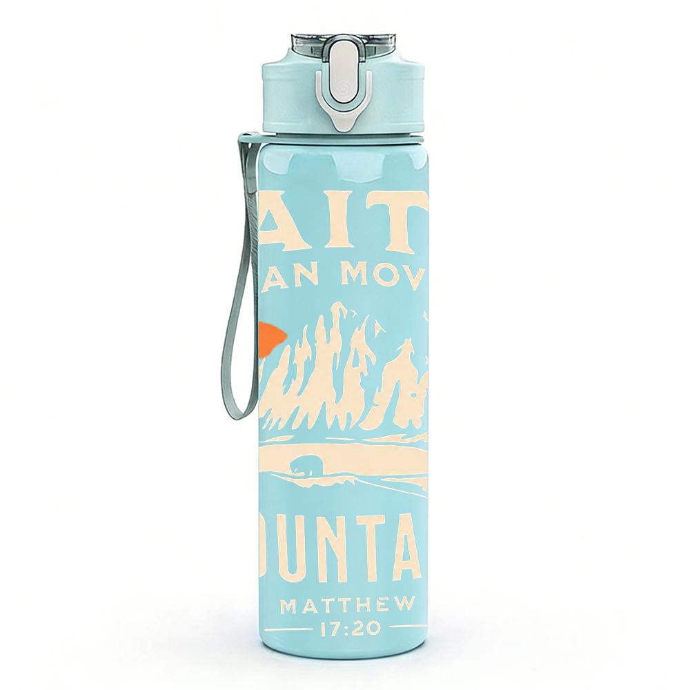 1PC Faith Mountain Vintage Script 750ml Color Plastic Water Bottle Leakproof Flip Straw Lid For Sports Office Home Use