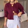 Womens Winter Solid Color Loose Fit Crew Neck Knit Cardigan Coat Streetwear