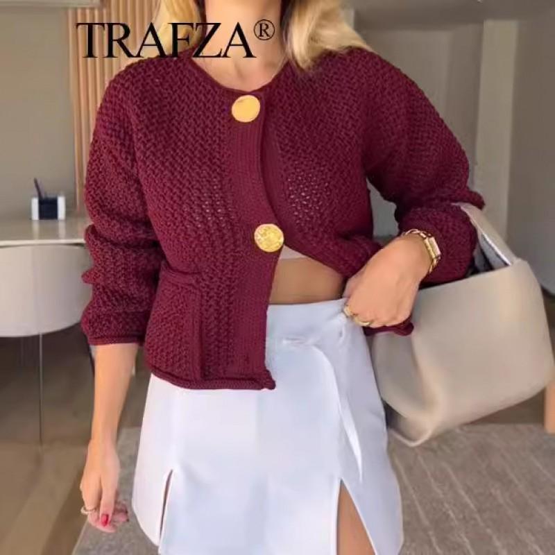 Womens Winter Solid Color Loose Fit Crew Neck Knit Cardigan Coat Streetwear