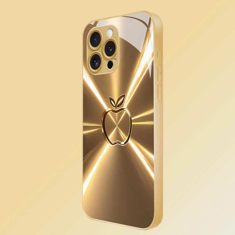 Aurora Colorful Desert Gold Glass Phone Case Suitable for iPhone 17 16 15 14 13 12 11 Pro/Max/Plus Anti Shock Back Cover