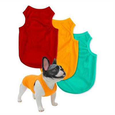 3pcs/set Blue/purple/pink Polyester Solid Color Anti-flea Shedding Reduce Insulation Breathable Vest For Cats And Dogs, Indoor And Outdoor Use