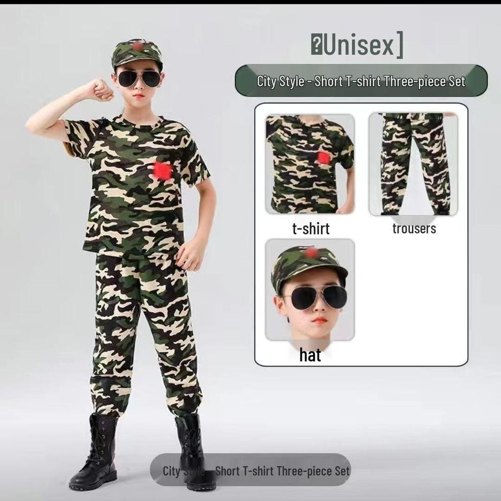 Çocuk Kamuflaj Askeri Üniformaları (Erkek ve Kız Çocukları İçin) - Anaokulu Eğitimleri, Yaz Kampları veya Okul Gösterileri İçin Mükemmel.