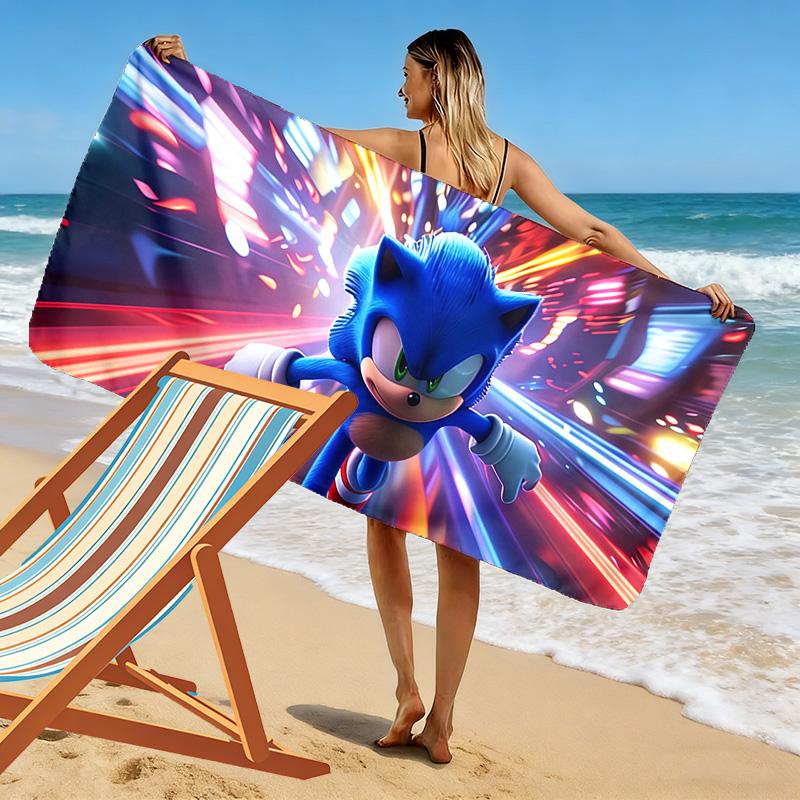 Sonic Action Print Beach Towel, Large Soft Quick Dry Towel for Beach Camping Swimming
