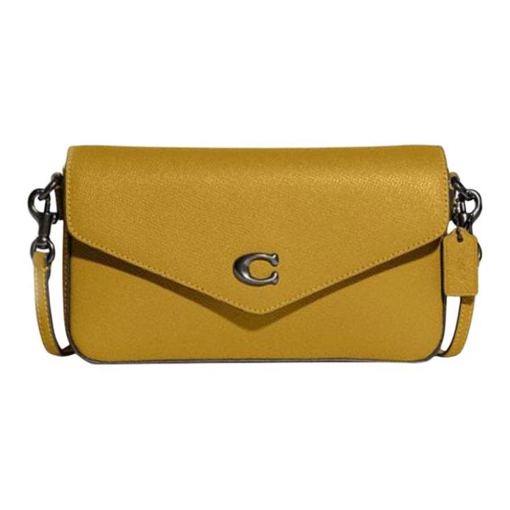 Coach Women's Yellow Wyn 21 Snap Closure Multi-Card Slot Detachable Small Bag Shoulder Bag Linen- C8439-V5lqt