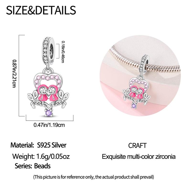 925 Sterling SilverCharms Girl Couple Valentine's Day Beads Pendant Fit 925 Silver Bracelet DIY Woman Jewelry Gift for Friend