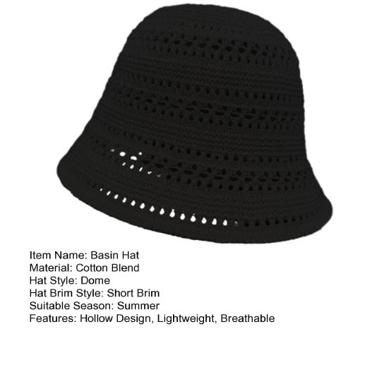 Basin Hat Hand-Crocheted Hollow Design Fisherman Hat Short Brim UV Protection Summer Travel