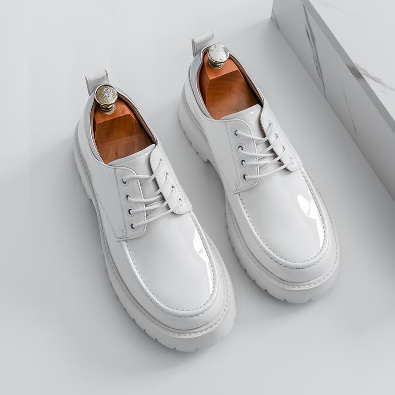 Herrenschuhe Premium Leder Neu Frühling Britischer Stil Höhenerhöhende Herren Slipper Runde Zehe Lässige Plateauschuhe Mann