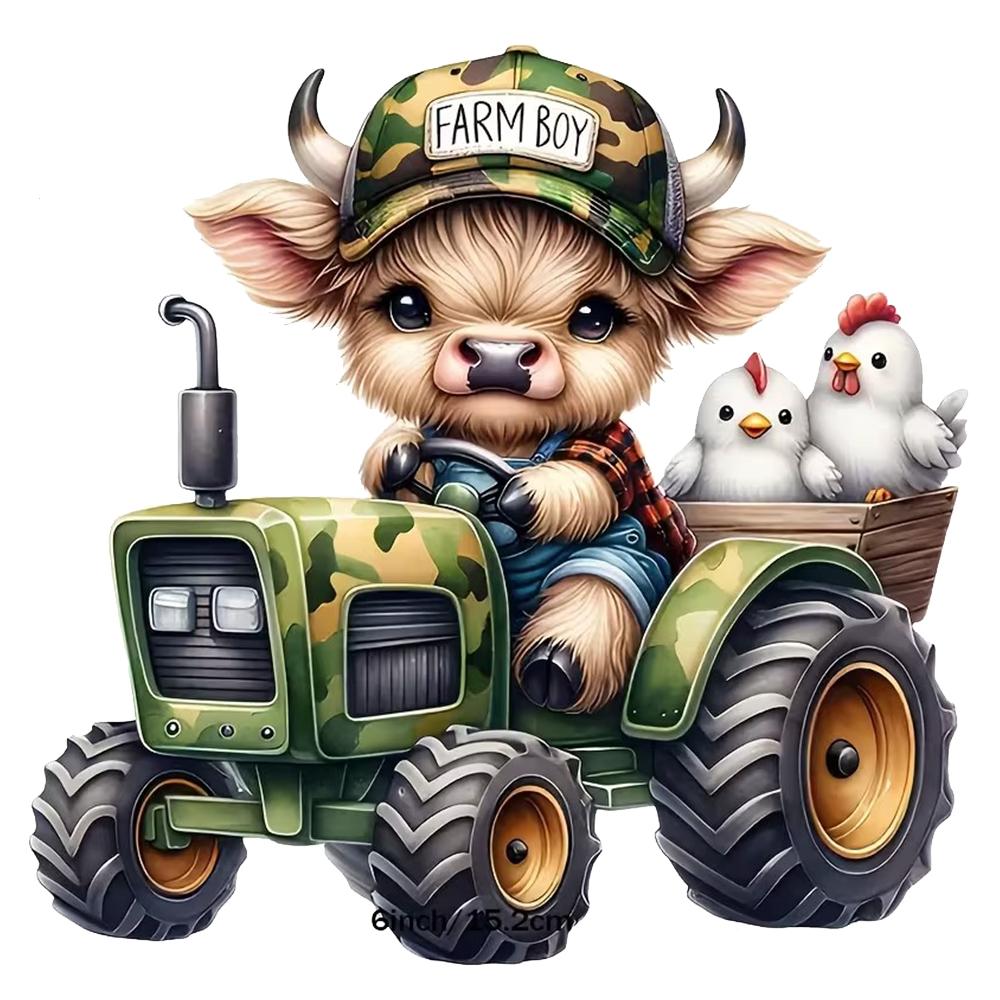

QT2414#15cm Adorable Highland Cow and Tractor Self-Adhesive Vinyl Decals, Suitable for Cars, Laptops,Trucks, Motorcycles, Windows 15cm-longest side