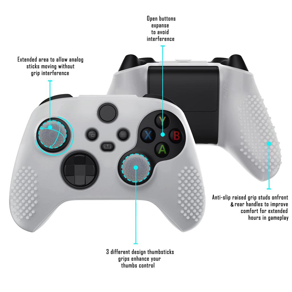 eXtremeRate PlayVital 3D Studded Xbox Series Controller Silicone Cover Skin with 6 Black Thumb Grip Soft Rubber Case Protector for Xbox Core Wireless