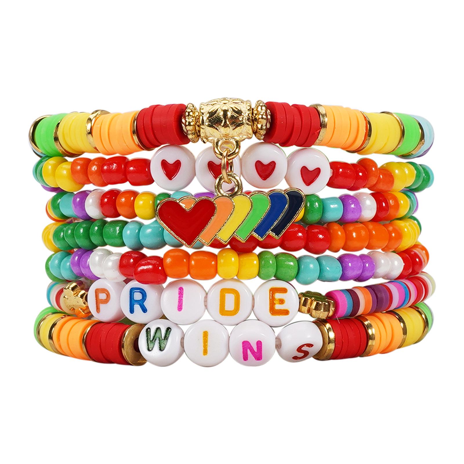Colorful Multi-Layer Polymer Clay Beaded Bracelet with Bohemian Heart Pendant
