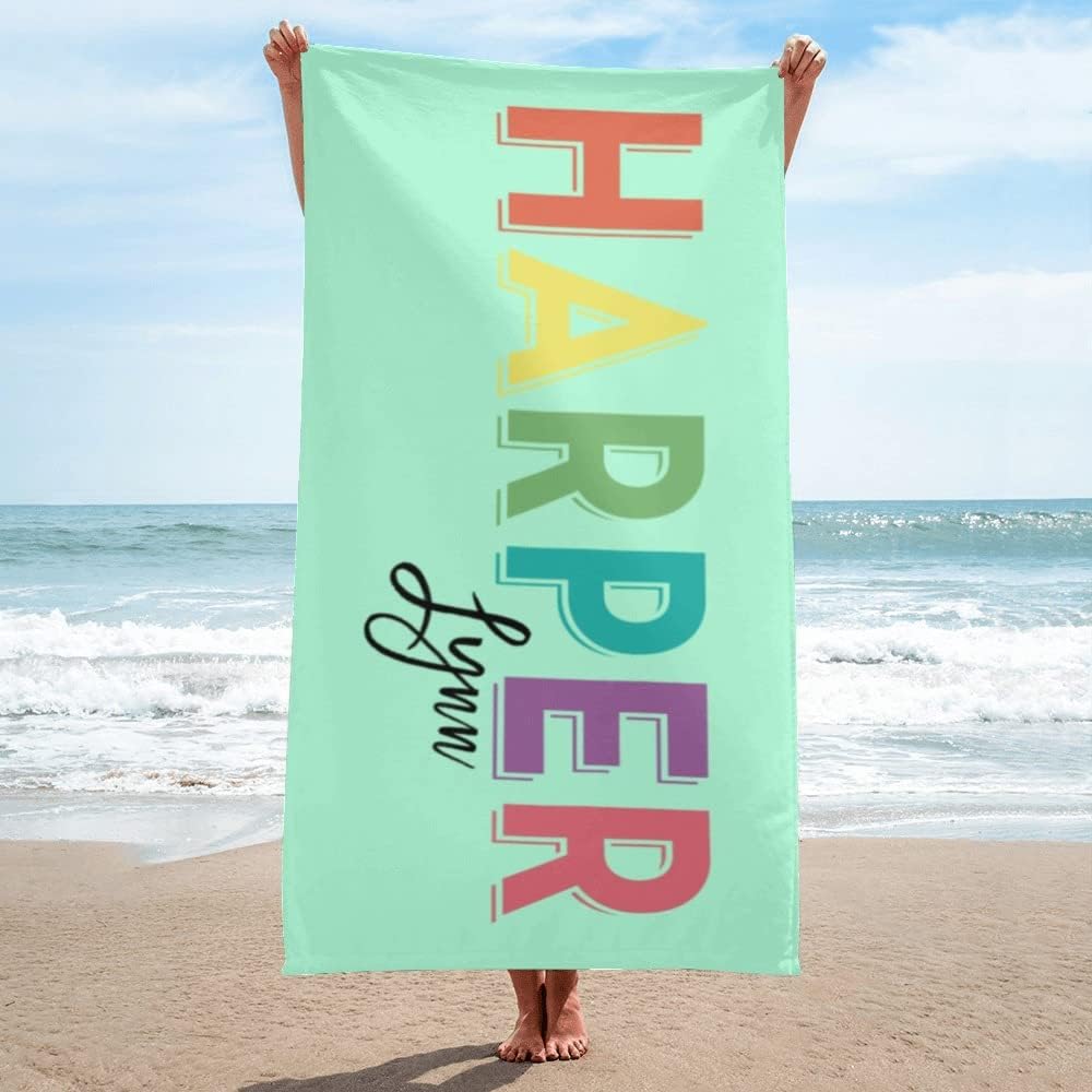 Personalized Beach Towel Custom Name Beach Towel Soft Absorbent Customized Bath Towel for Kids Adults Couples Friends Bridesmaid