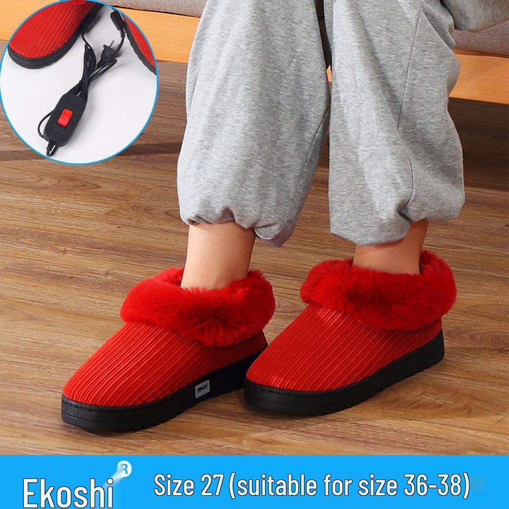 Men's and Women's Electric Heating Rechargeable Cotton Slippers - Warm Feet Device with Walking Pad