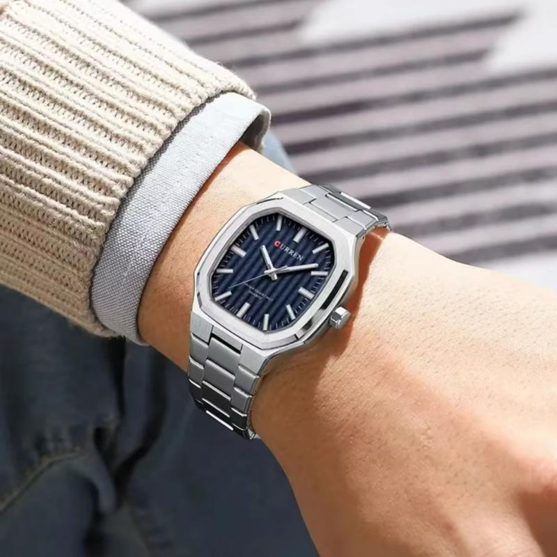 CURREN Men Quartz Watch Fashion Business Simple Leisure Silvery Stainless Steel Strap Wristwatch