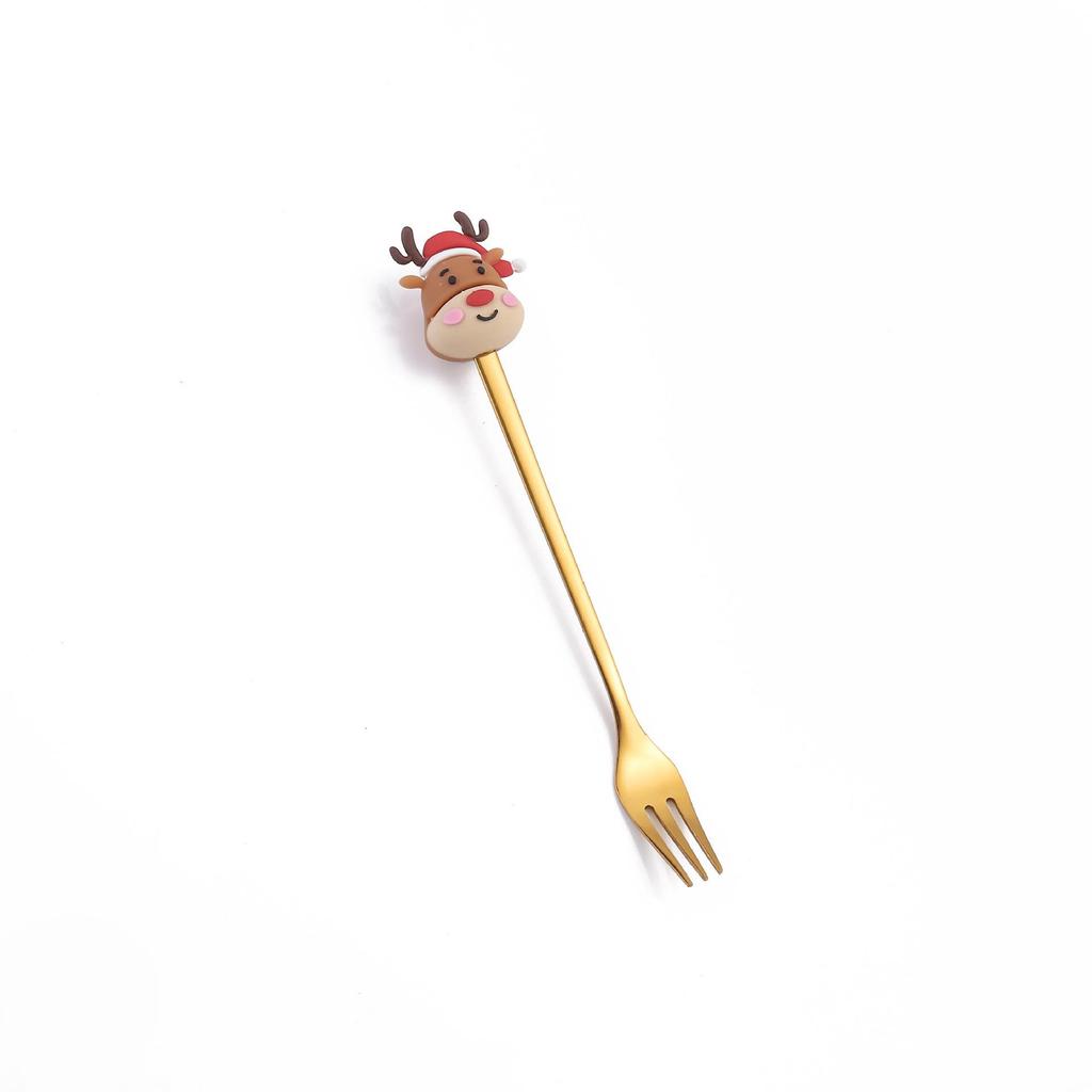Cartoon Christmas Tree Stainless Steel Dessert Cutlery Set: Cute Fruit Fork & Spoon Gift