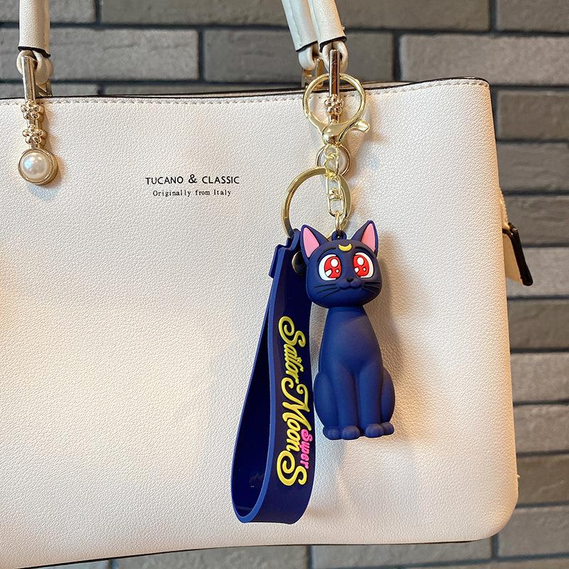 Moon Keychian for Women Anime Cute Artemis Luna Cat Figure Keyring Pendent Car Key Chain Accessories for Kids Toy Birthday Gifts