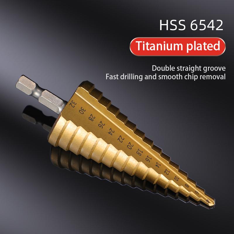 NEW 1/4" Hex Shank Drive Quick Change High Speed Steel Cone  Stepped Multi-Size Gold Drill