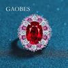 Hai Rui Women's S925 Sterling Silver Open Ring with Ice Pink and Padparadscha Red High Carbon Diamonds