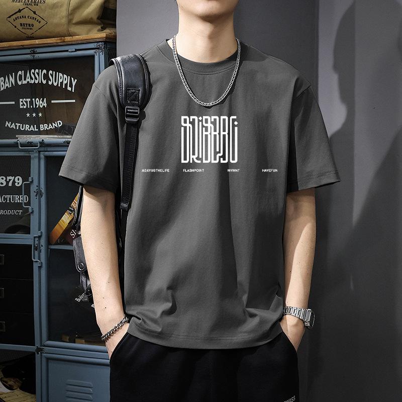 Heavy Duty Pure Cotton Short Sleeved T-shirt for Men's Summer Ins Hong Kong Style Loose Couple Outfit Trendy Versatile Half Sleeved T-shirt on Top