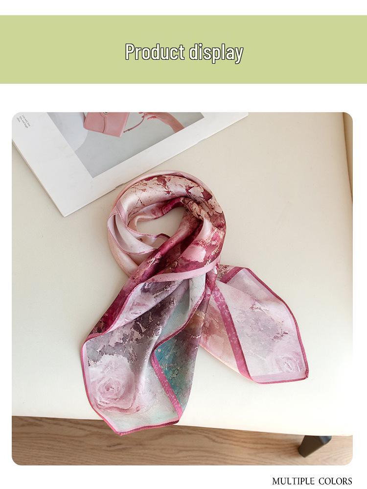 Elegant Pink Rose Mulberry Silk Scarf - Luxury Gift for Mom: Light, Decorative Neckerchief Snood