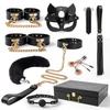 Genuine Leather SM Kit: 10-Piece Set with Paddle, Collar, Leash, Handcuffs, Tail Butt Plug, and More.