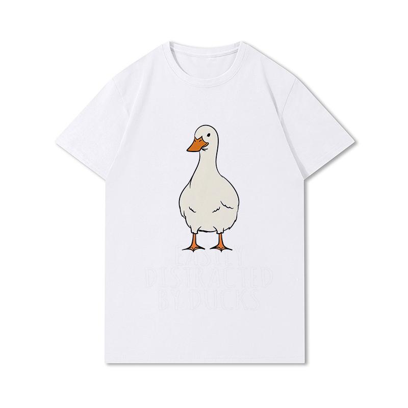 Letní trička větší velikosti pro ženy Whisling Duck Potištěné Neformální tričko s krátkým rukávem Topy 100% bavlna Oversize O Trička s výstřihem