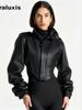 Nuova Giacca Corta da Donna in Pelle Classica con Collo Rialzato e Zip - Vestibilità Slim Vintage Usurata Marrone Caffè