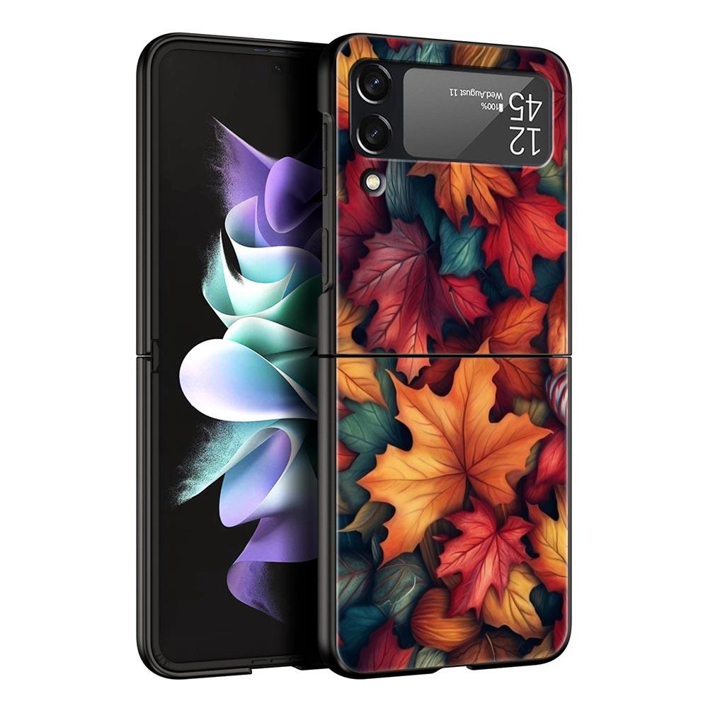 Cartoon Leaf Hard PC Phone Case For Samsung Galaxy Z Flip 7 6 5 4 Black Cover For Galaxy Z Flip 3 Foldable Shell Fundas Capa Bag