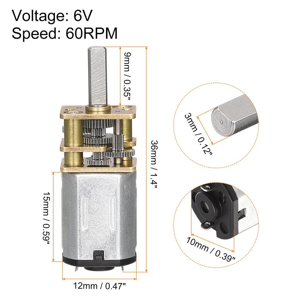 Rebower Micro Reduction Gear Motor with Full Metal Gearbox, 60RPM DC 6V, 2 Pieces for DIY RC Aircraft and Model Cars