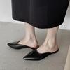Fashion NEW Summer Women Mules Genuine Leather Shoes for Women Pointed Toe Low Heel Slippers Concise Cover Toe Slingback Black Sandals