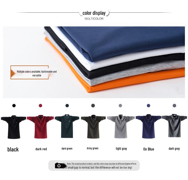 24 Jesień/Zima Plus Size Jednokolorowa Koszulka z Długim Rękawem i Kołnierzykiem Wykładanym dla Mężczyzn