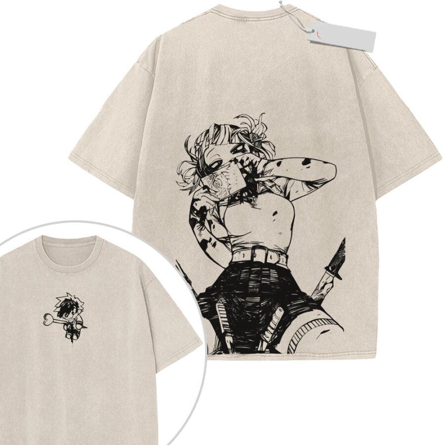 Toga Himiko My Hero Academia Manga T-shirt Vintage Washed Oversized T Shirt Cotton Short Sleeve Tees Shirt Men Women Clothing