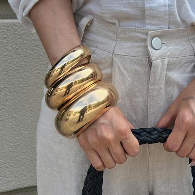 Geometric High-Gloss Wide Metal Bangle - European & American Style