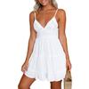 Summer Sexy Women Lace Patchwork V Neck Spaghetti Strap Bow Backless Mini Dress
