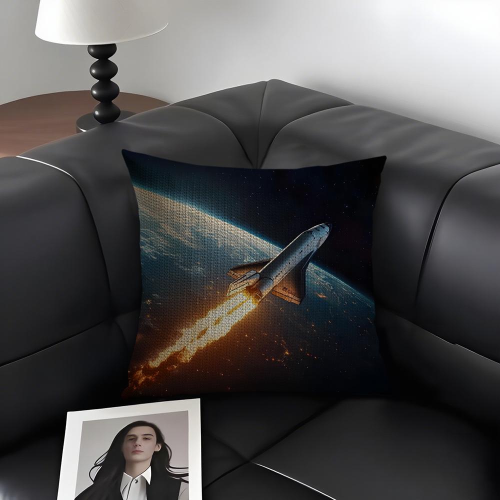 Rocket Cool Cushion Cover Natural Linen Organic Fabric DoubleSided Printing Sofa Home Decor Gift Pillow Case