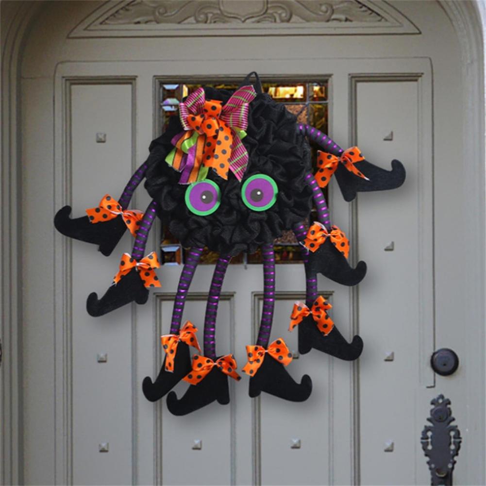 Halloween Party Wreath Hanging Welcome Sign Long Legged Witch Wall Hanging Front Door Decorative Outdoor Pumpkin Decoration