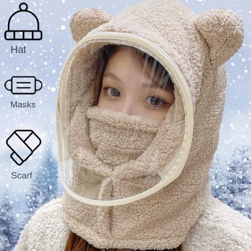 Windproof Riding Face Mask Warm Plush Pullover Hat Fashionable Full Face Cover Hats  Men Women