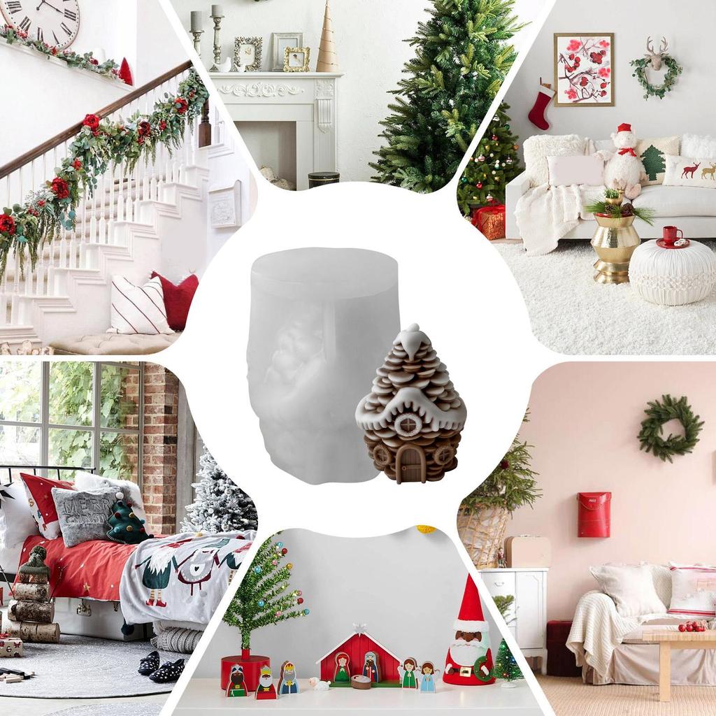 Weihnachts-Kerzenformen Tannenzapfenhaus Kerzenwachsformen Handgemachte Seifenform Für Epoxidharz Gips Seife Partyplaner Kunst