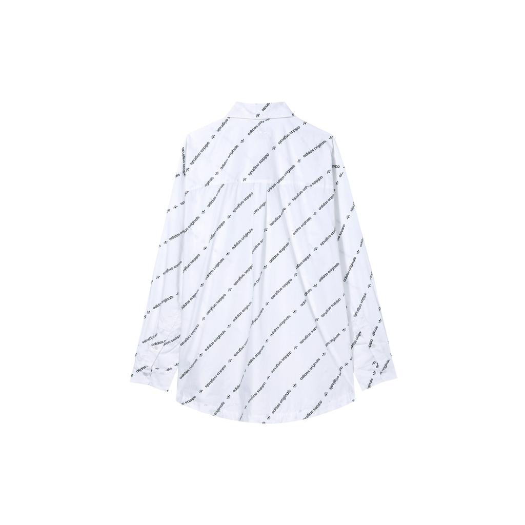 Adidas Originals Trefoil Print Alphabet Full Print Snap-Button Long Sleeve Shirt Unisex Tops White HU1228