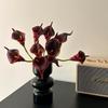 Elegant Calla Lily Faux Flower with Black Glass Vase for Living Room Decor