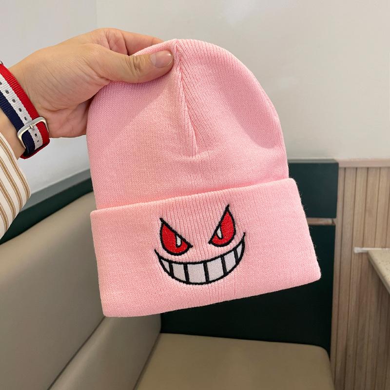 Cartoon Funny Woolen Hat for Women In Autumn and Winter Little Devil Baotou Knitted Hat Student Personalized Warm Embroidered Pullover Hat