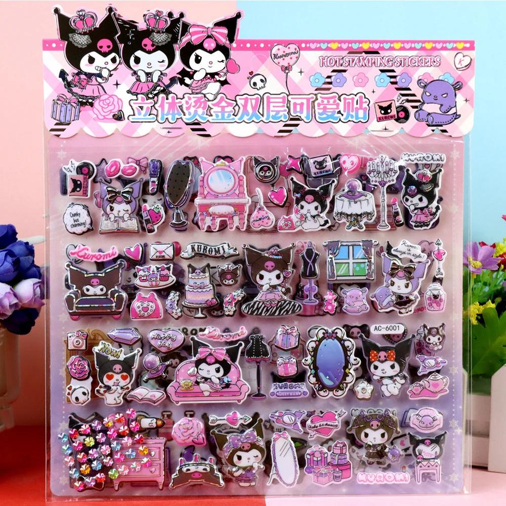 6pcs Cute Cartoon Double layered 3D Stickers Kuromi Melody Stickers DIY Decoration Laptop Phone Fridge Large Bubble Sticker toy