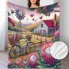 Australian-Inspired Flannel Blanket - Pastoral Farmhouse Print with Pink Proteas, Eucalyptus & Tasmanian Devils - All-Season Soft Bedspread for Couch,